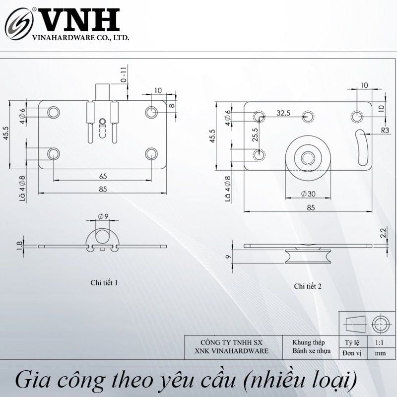 Bánh xe cửa lùa UI Vinahardware CT4356P-CT4356P
