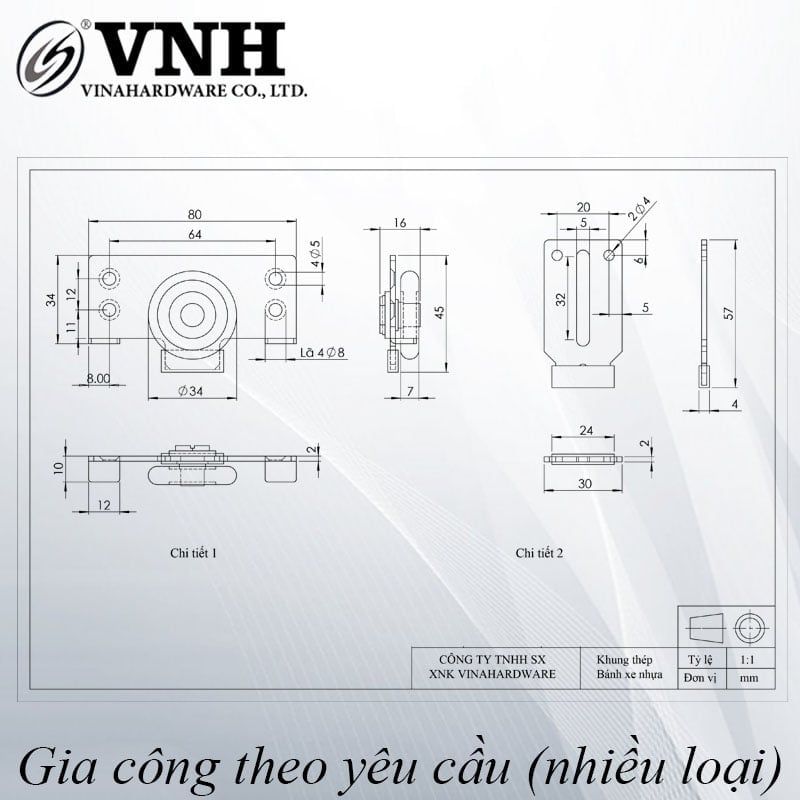 Bánh xe cửa lùa Vinahardware CT626-CT626