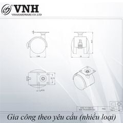 Bánh xe nhựa Vinahardware, loại đế vuông, có khóa, màu đen-CT5017CK