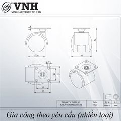 Bánh xe tủ nhựa đế vuông Vinahardware, không khóa, màu đen-CT8245A1