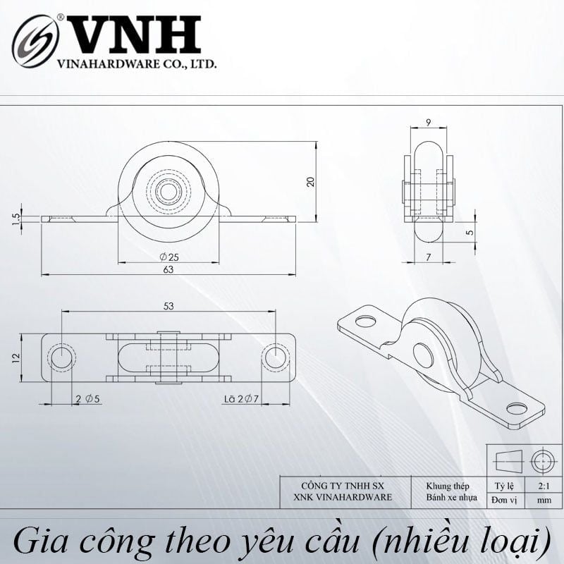 Bánh xe cửa lùa cao cấp Vinahardware phi 25mm VN1 CT9843-CT9843