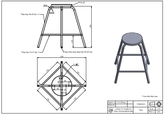 Khung ghế sắt Vinahardware kích thước 450x450x550mm sơn tĩnh điện - VNH454555