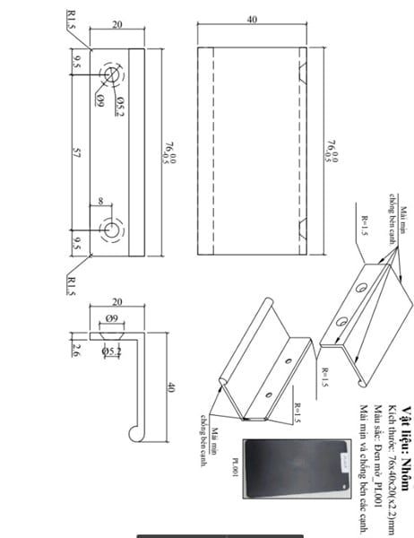 Tay nắm nhôm hình L Vinahardware, sơn đen - HD5776B
