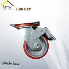 Bánh xe PU Gang Vinahardware, càng M6, có khóa - CTPU100CK