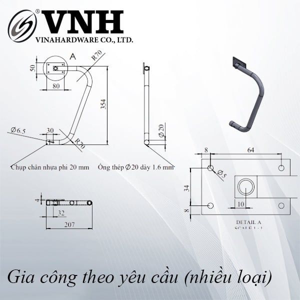 Chân sắt giường Vinahardware kích thước 354x207x21mm , sơn đen mờ - VNH354207L