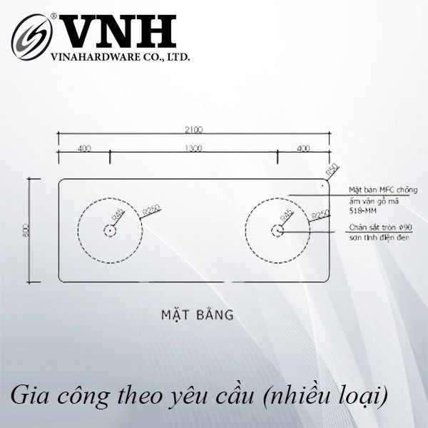 Chân bàn cafe 2100x800x750mm, sơn đen mờ - VNH2100800B-VNH2100800B