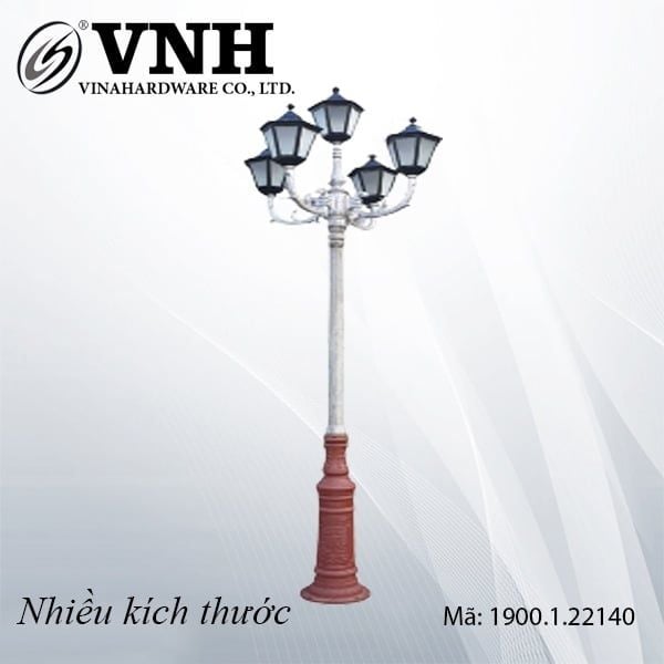 Cột đèn sân vườn ngoài trời thiết kế 5 bóng, chân gang đúc Vinahardware - VNH095861