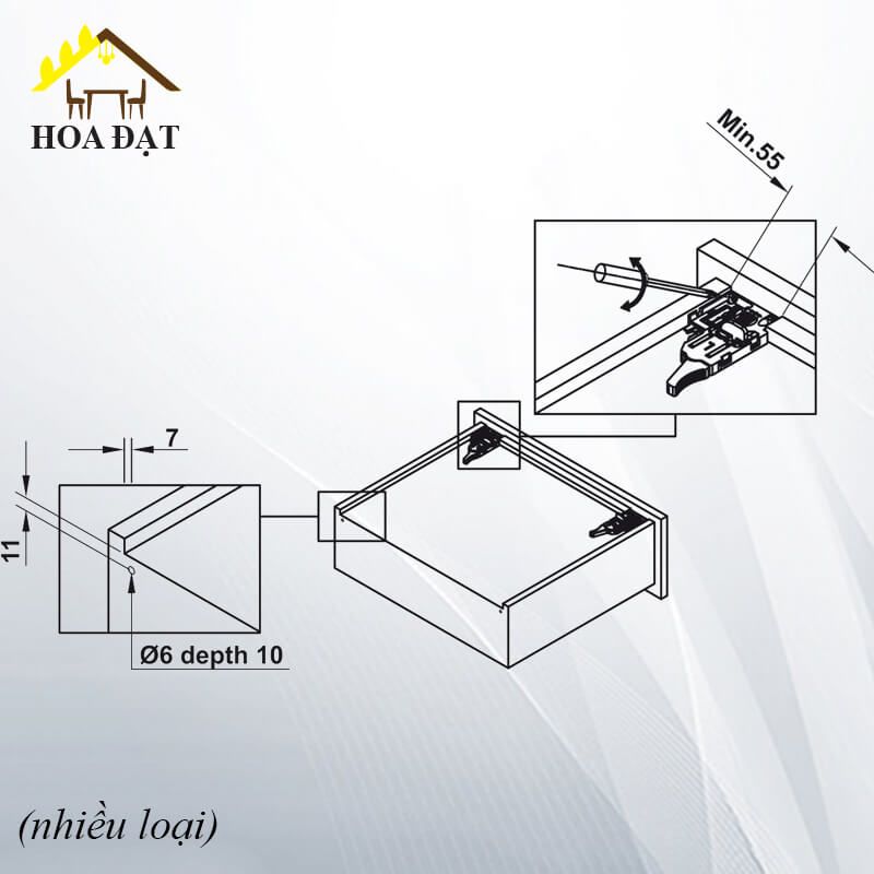 Ray âm giảm chấn 2 tầng, có khóa-UDS0247250LZ1