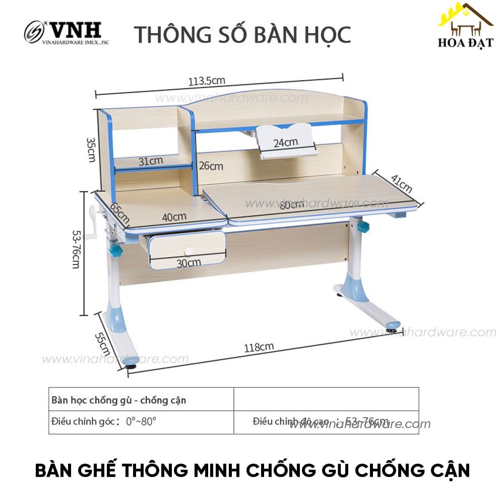 Phụ Kiện Điều Chỉnh Gấp Nghiêng Bàn Học dùng cho Khung Bàn Ghế Thông Minh Chống Gù Chống Cận Vinahardware
