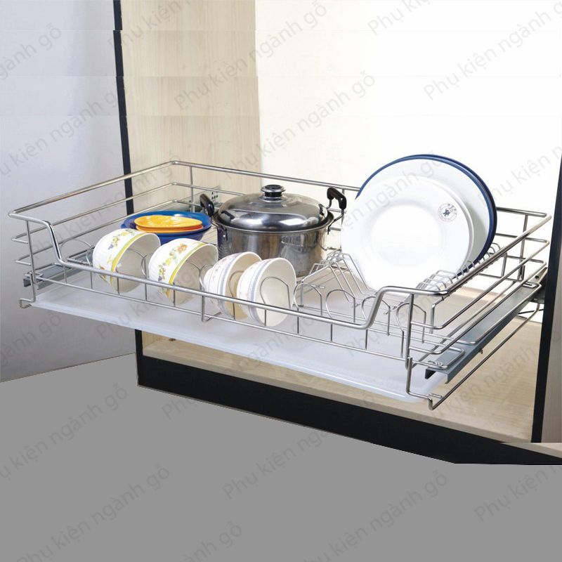 Giá kệ xoong nồi inox bóng nan âm tủ ray giảm chấn 800mm VNR VNH558R800