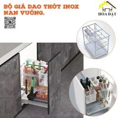 Giá dao thớt inox nan vuông Vinahardware, ray giảm chấn 300mm, 350mm, 450mm - VNH167R350V