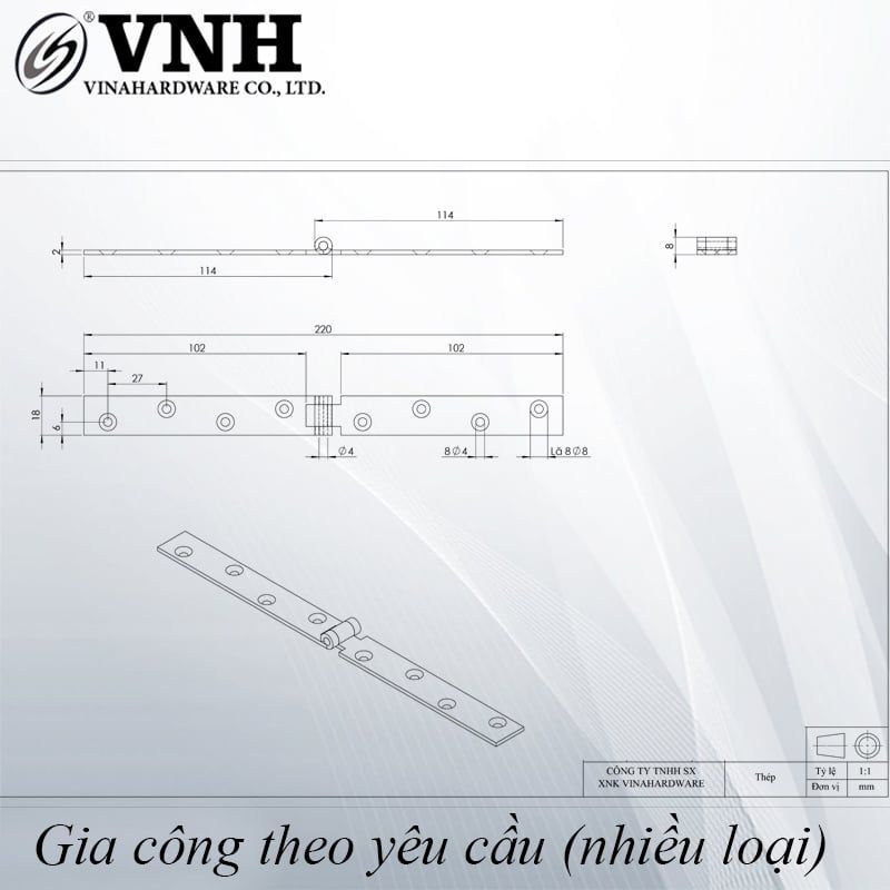 Bản lề lá hai mảnh Vinahardware loại 110*18*2mm - H1299
