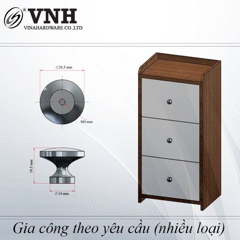 Tay nắm tròn Vinahardware kích thước 25x25mm - HDHK139-HD0080S