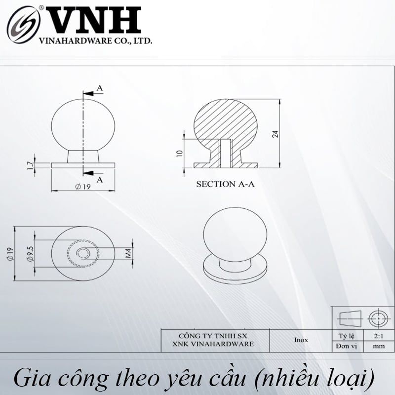Tay nắm tủ loại Gù bi màu trắng Vinahardware - HD1010I