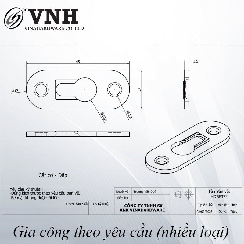 Pat (bas) sắt móc treo Vinahardware, xi mạ kẽm 45x17mm - P9828