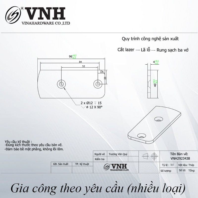Pat ( Bas) sắt 2 lỗ Vinahardware (40x96x4)- VNH2923438