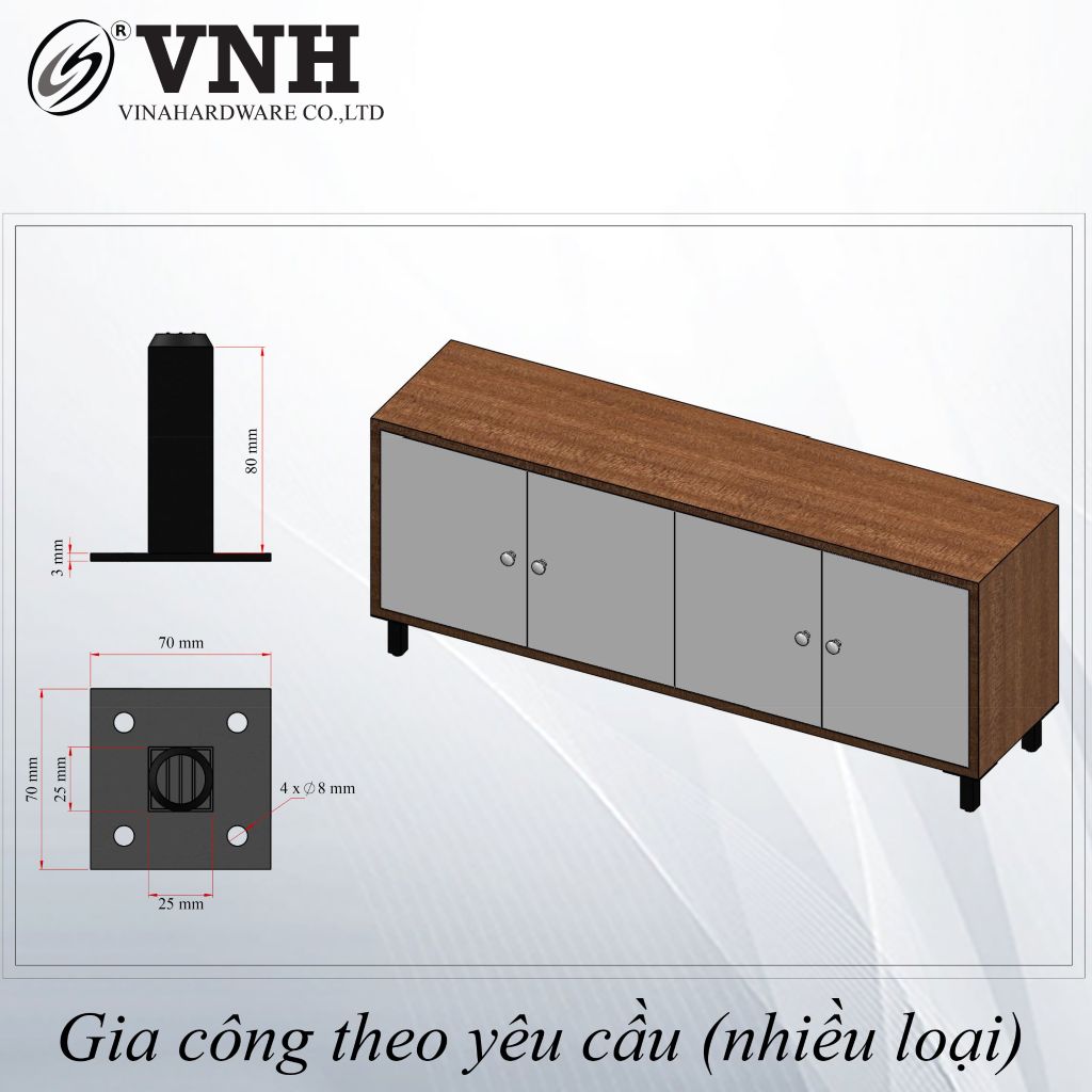 Chân sắt giữa Vinahardware, sơn đen - HDMF165 - TA258617