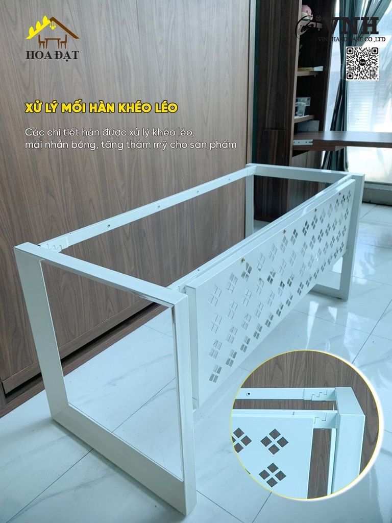 Khung bàn sắt chân tam giác Vinahardware, sơn trắng - VNH700750T
