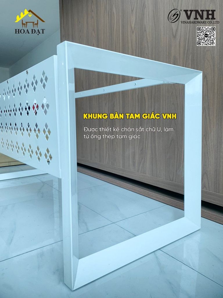 Khung bàn sắt chân tam giác Vinahardware, sơn trắng - VNH700750T