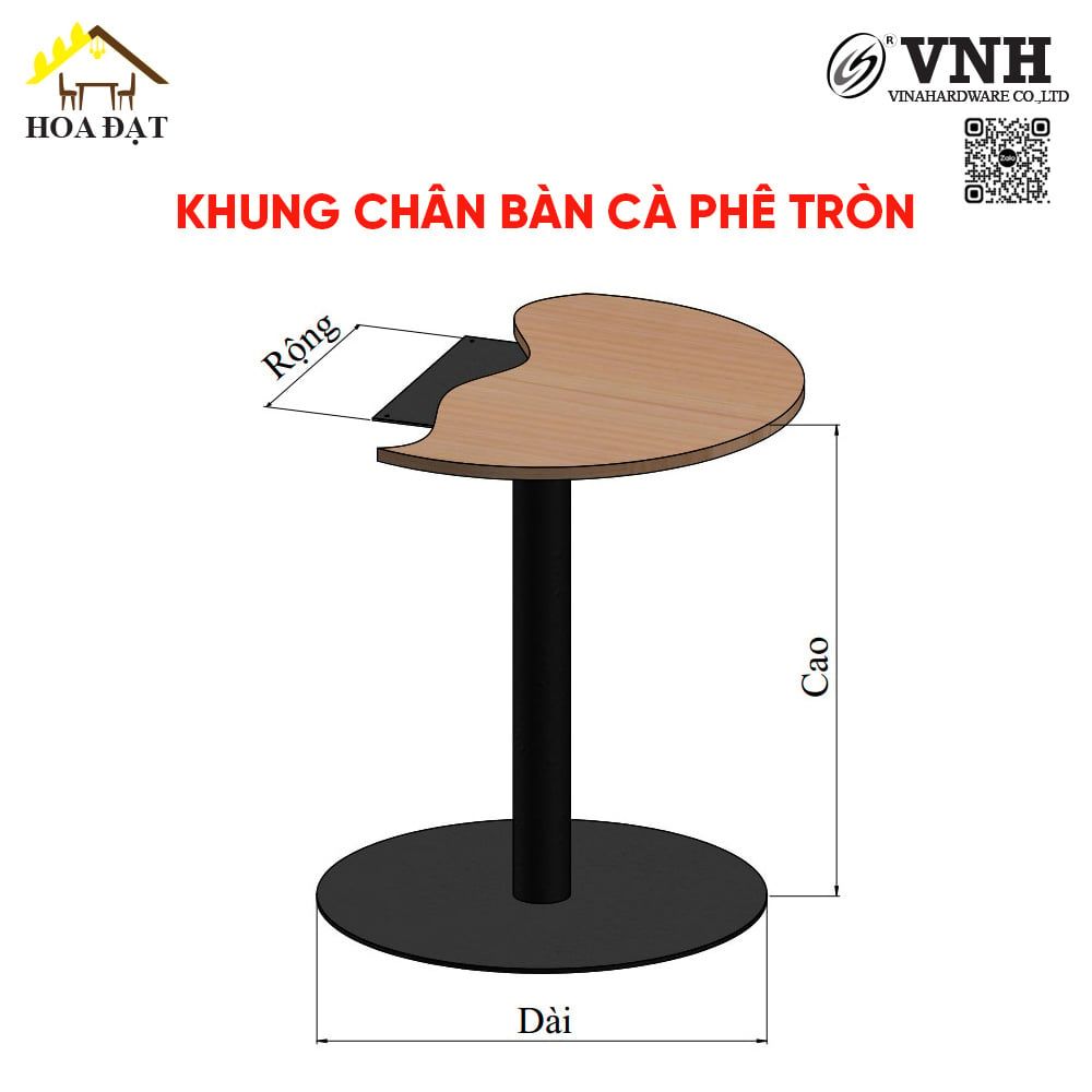 Khung chân bàn cà phê tròn Vinahardware kích thước 300x200x730mm, sơn đen mờ - VNH300200720