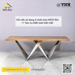 Chân bàn inox 304 Vinahardware, khung bàn inox,  dày 1.0 ly (1080x310x730) - VNH1080I304