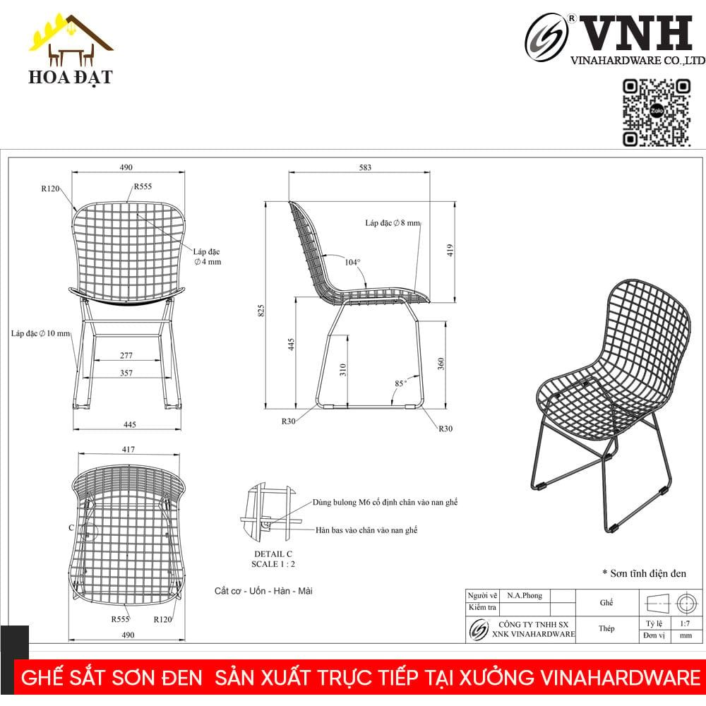 Khung ghế sắt Vinahardware sơn đen - VNH12622