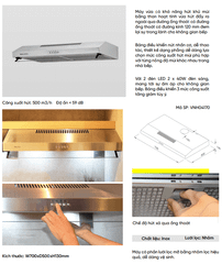 Máy tạo hút mùi Vinahardware, mặt inox, lưới lọc nhôm 5 lớp, khử mùi than hoạt tính - VNH04170