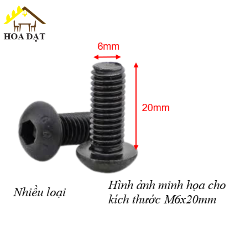 Bulong đầu mo Vinahardware loại M6, M8 màu đen-CS612B