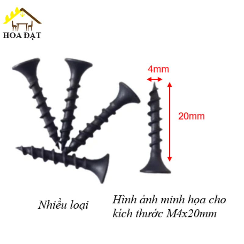 Vít gỗ đầu bằng răng thưa Vinahardware M3.5, M4, màu đen-ZS415B30