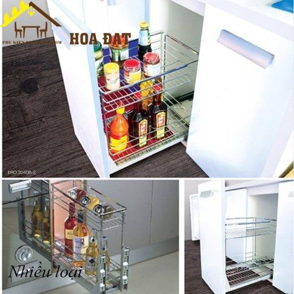 Giá gia vị inox nan vuông ray giảm chấn 400mm VNR99R400-VNR99R400