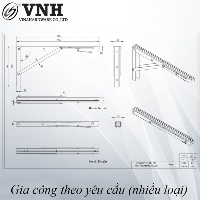 Pat ( Bas) sắt vuông xếp gọn Vinahardware-P200