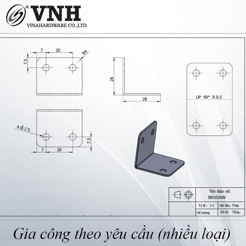 Pat ( Bas) sắt bốn lỗ Vinahardware, xi trắng xanh-P3530