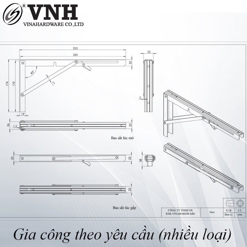 Pat ( bas) gập bàn xếp gọn Vinahardware size 14'', inox 201 P45I14-P45I14