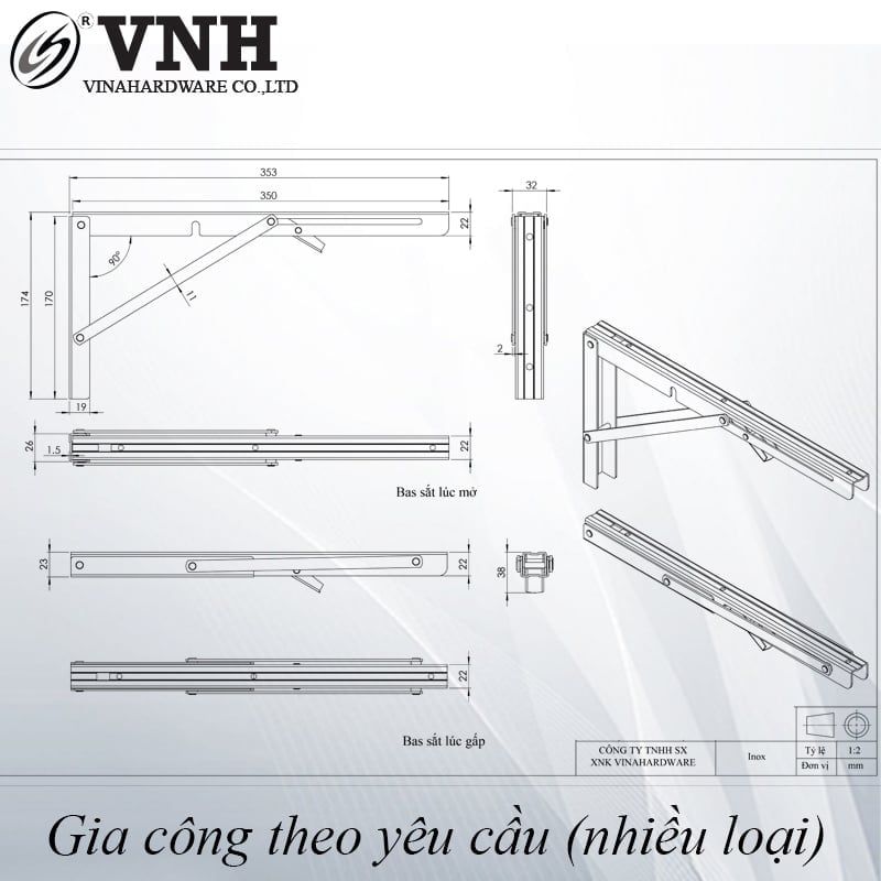 Pat ( bas) gập bàn xếp gọn Vinahardware size 14'', inox 201 P45I14-P45I14