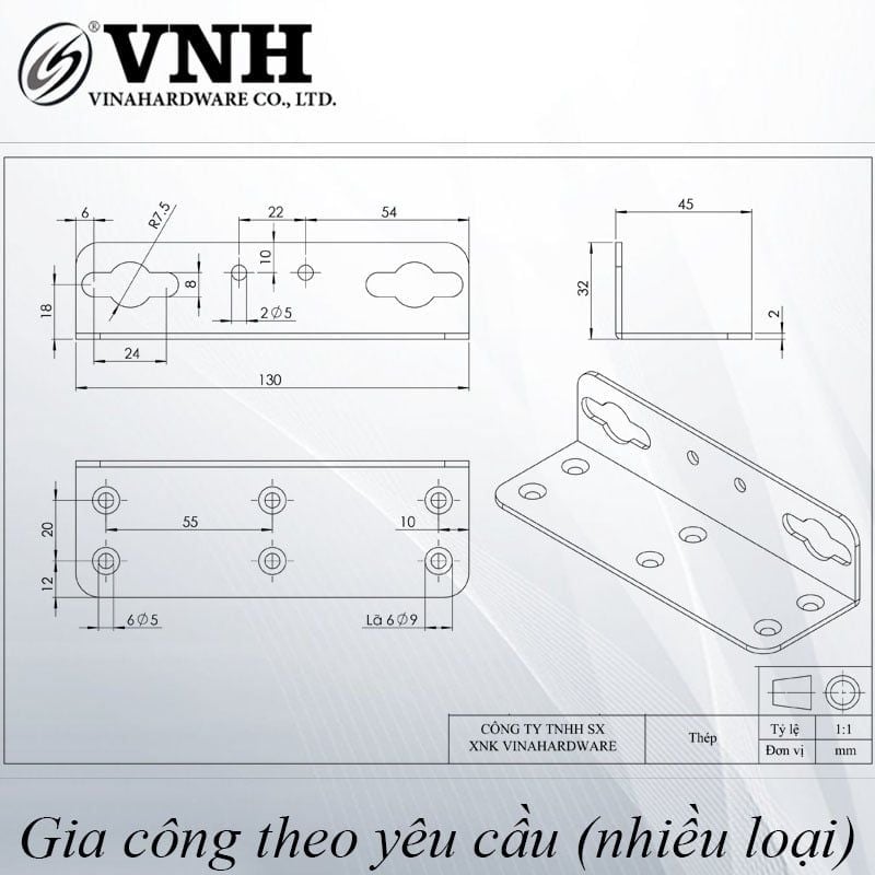 Pat ( Bas) giường Vinahardware kích thước 130x45x31mm dày 2mm bảy màu - P8297S130