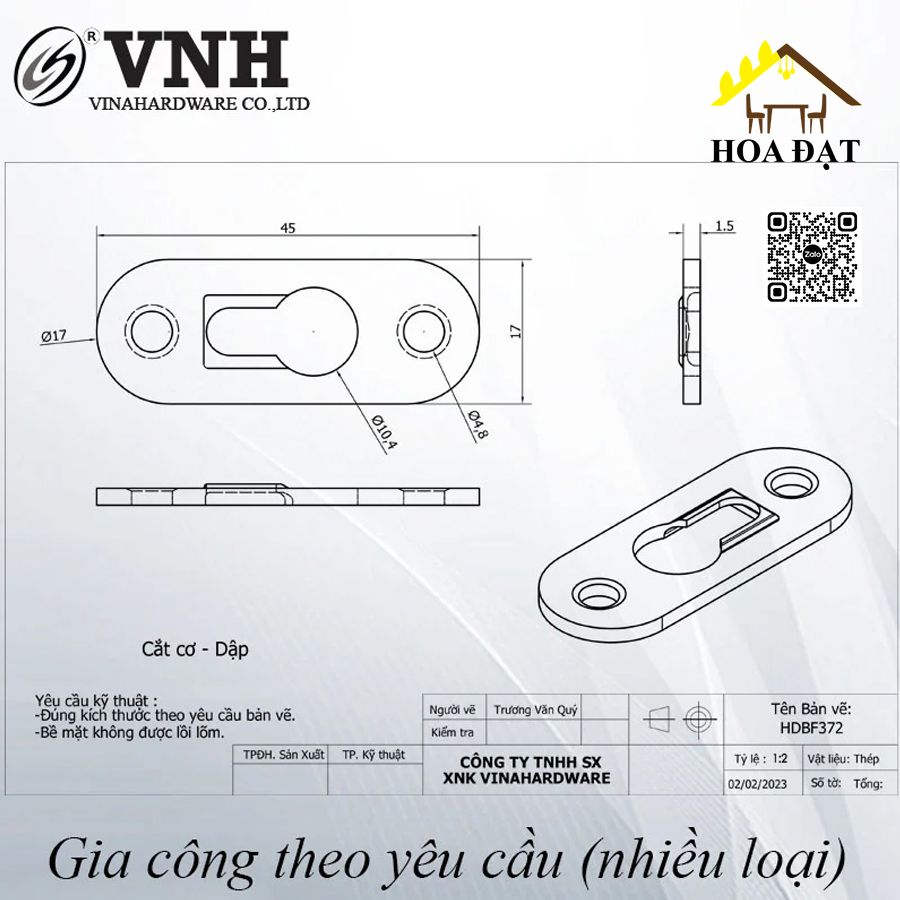 Pat (bas) sắt móc treo, xi mạ kẽm 45x17mm - P9828 - HDBF372