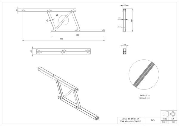 Phụ kiện tay nâng mặt bàn 380mm VNH TL9385-TL9385