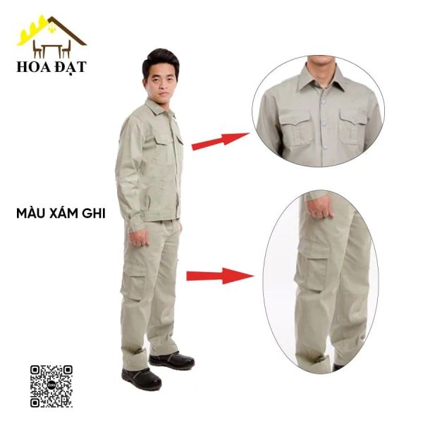 Quần áo vải kaki ghi xám quần túi hộp - Đồ bảo hộ lao động