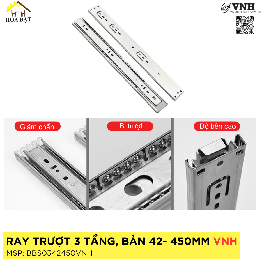 Ray bi 3 tầng Vinahardware, bản 42, màu trắng - VNH-BBS0342250VNH