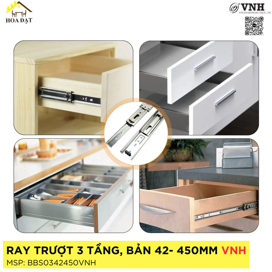 Ray bi 3 tầng Vinahardware, bản 42, màu trắng - VNH-BBS0342250VNH