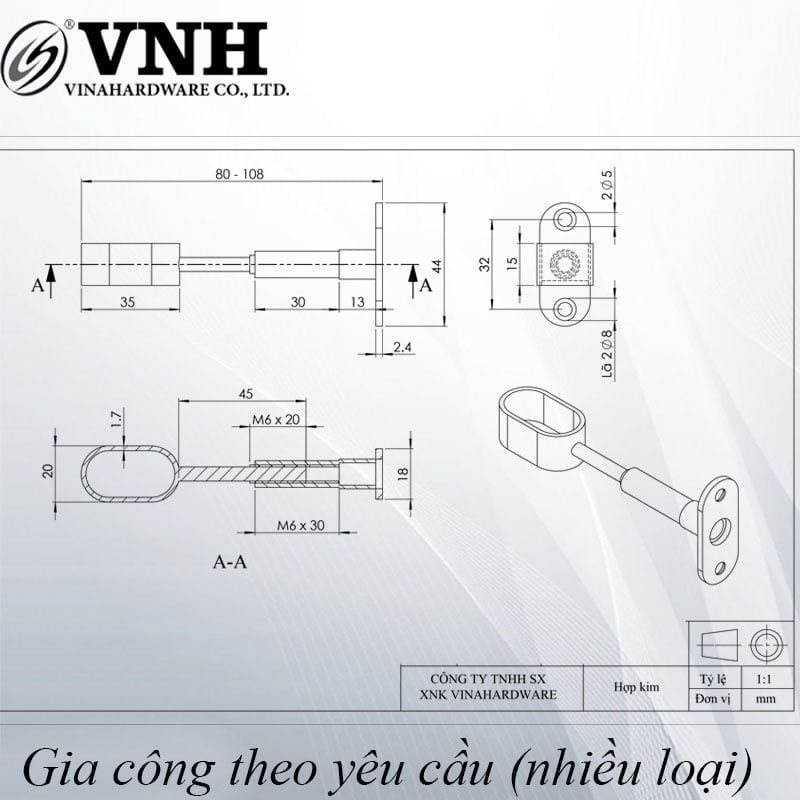 Pat đỡ thanh treo quần áo Vinahardware có điều chỉnh từ 80-108mm (loại kín) - RES1652