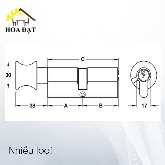 Ruột khóa Vinahardware 1 đầu vặn 1 đầu chìa 65mm - KT0065HL
