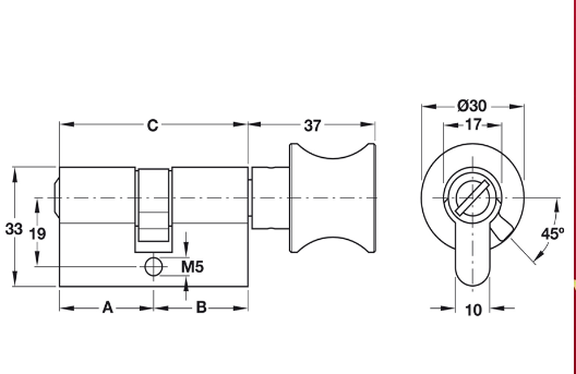 Ruột khóa cửa nhà WC Vinahardware kích thước 65mm - KT065HL