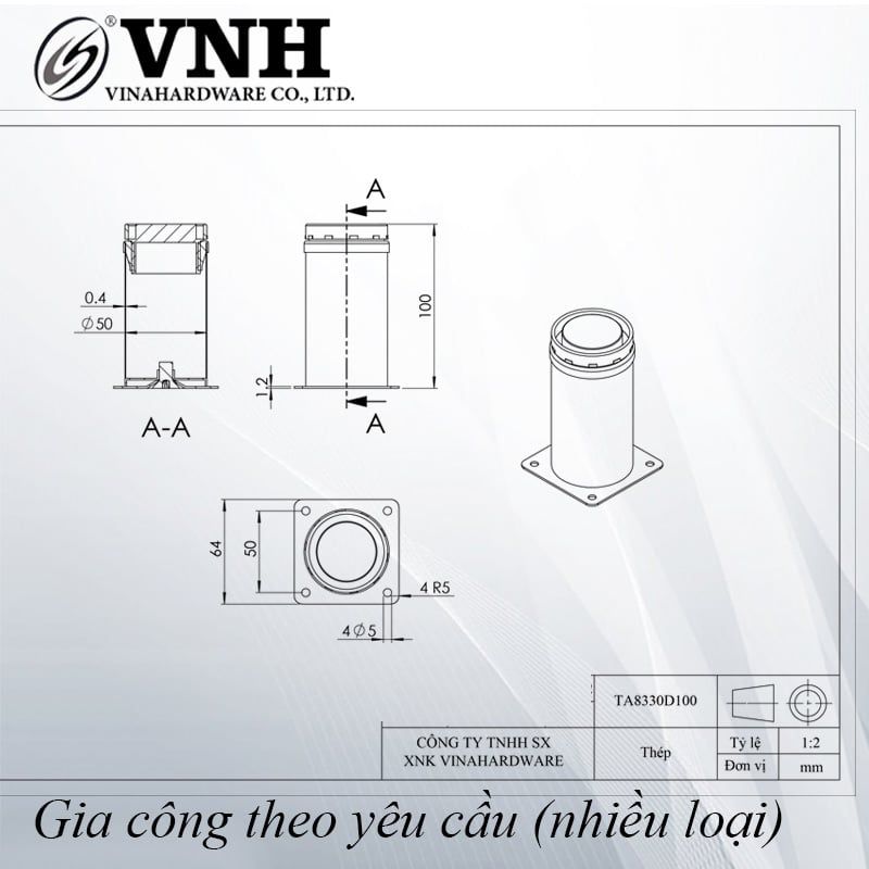 Chân ghế salon tròn Vinahardware, đế bằng-TA8330D150