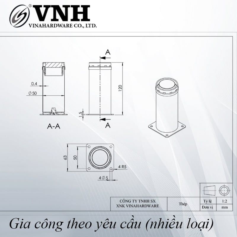 Chân ghế salon tròn Vinahardware, đế bằng-TA8330D150