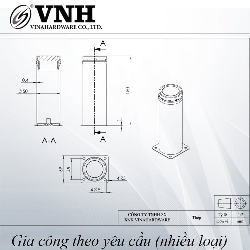 Chân ghế salon tròn Vinahardware, đế bằng-TA8330D150