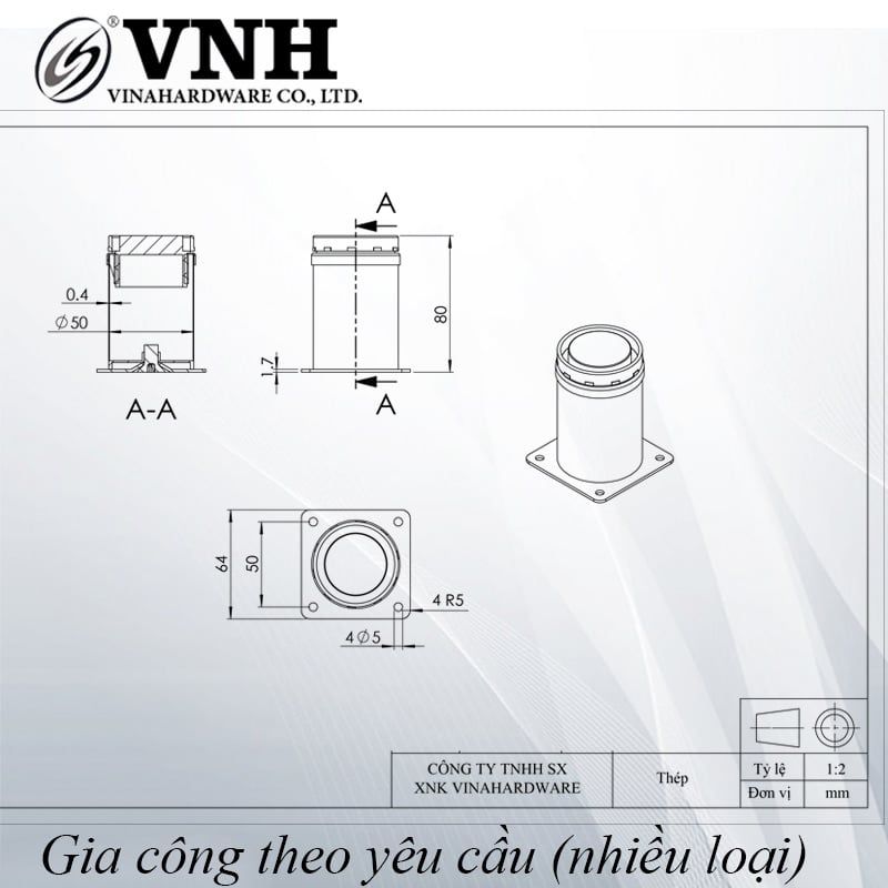 Chân ghế salon tròn Vinahardware, đế bằng-TA8330D150