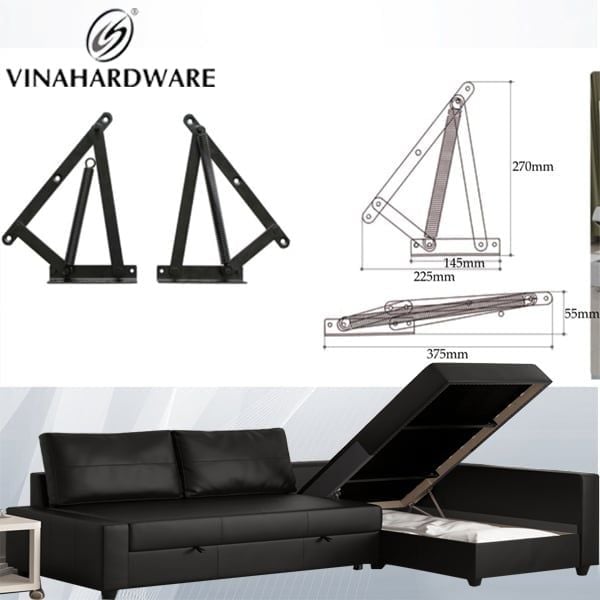Phụ kiện tay nâng mặt ghế sofa cất xếp gọn Vinahardware loại 225x270mm P4511