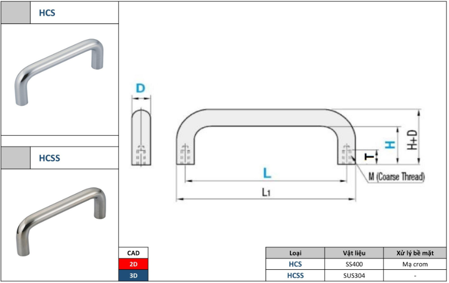 Tay nắm cửa Vinahardware mạ crom bóng cao cấp-HD0114D96