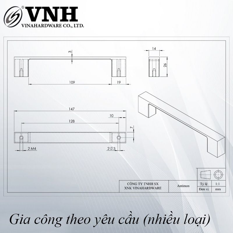 Tay nắm tủ Vinahardware loại 128mm VN1 HD0062-HD0062